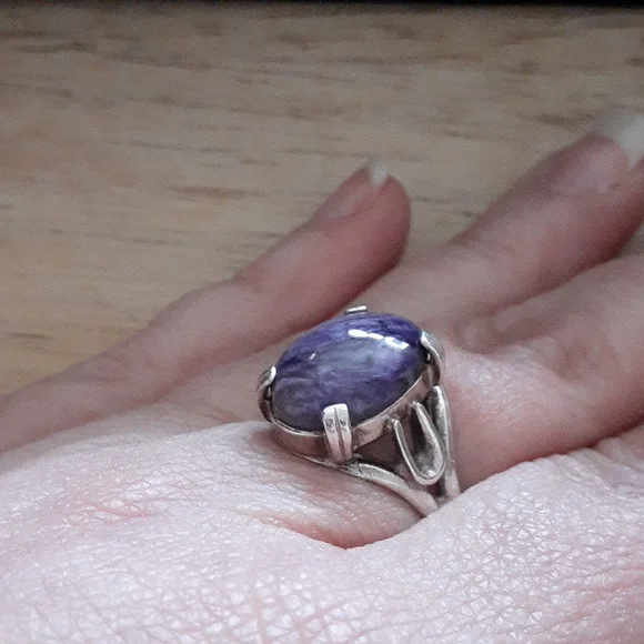 Sterling Silver Charoite Gemstone Ring T100 - Picture 6 of 14